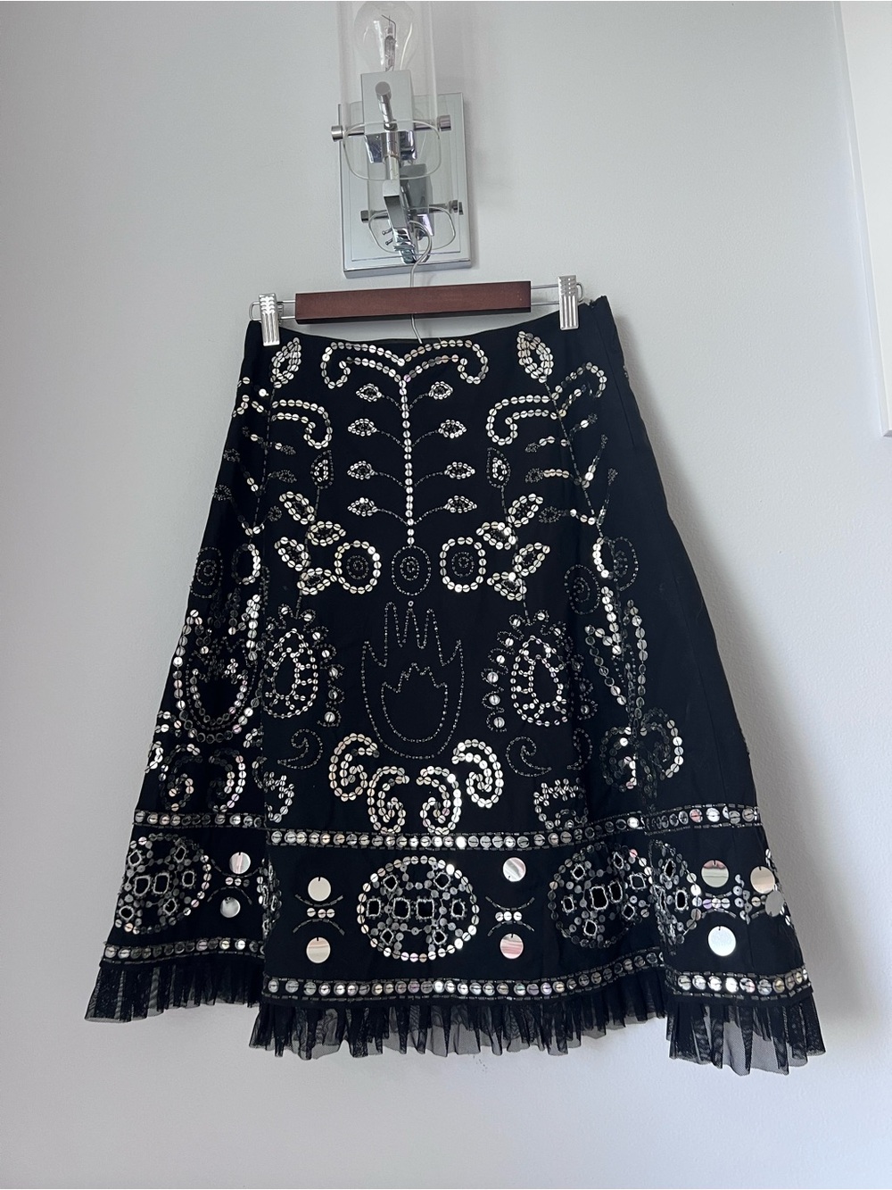 Black A-Line Embellished Evening Skirt